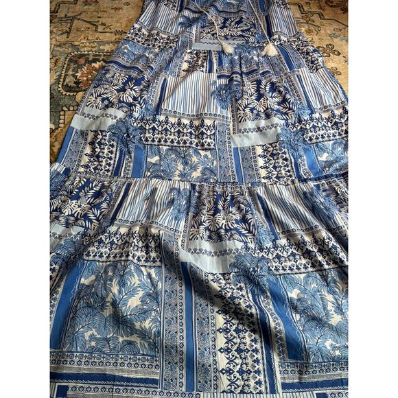 J Mclaughlin Christa Tropical Print Tassel Maxi Dress Tiered Sundress Small - Picture 4 of 7